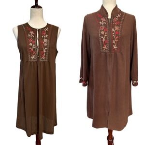 Vintage 1960s Gossard Artemis Brown Embroidered Robe & Gown Set Sz Medium Rare!